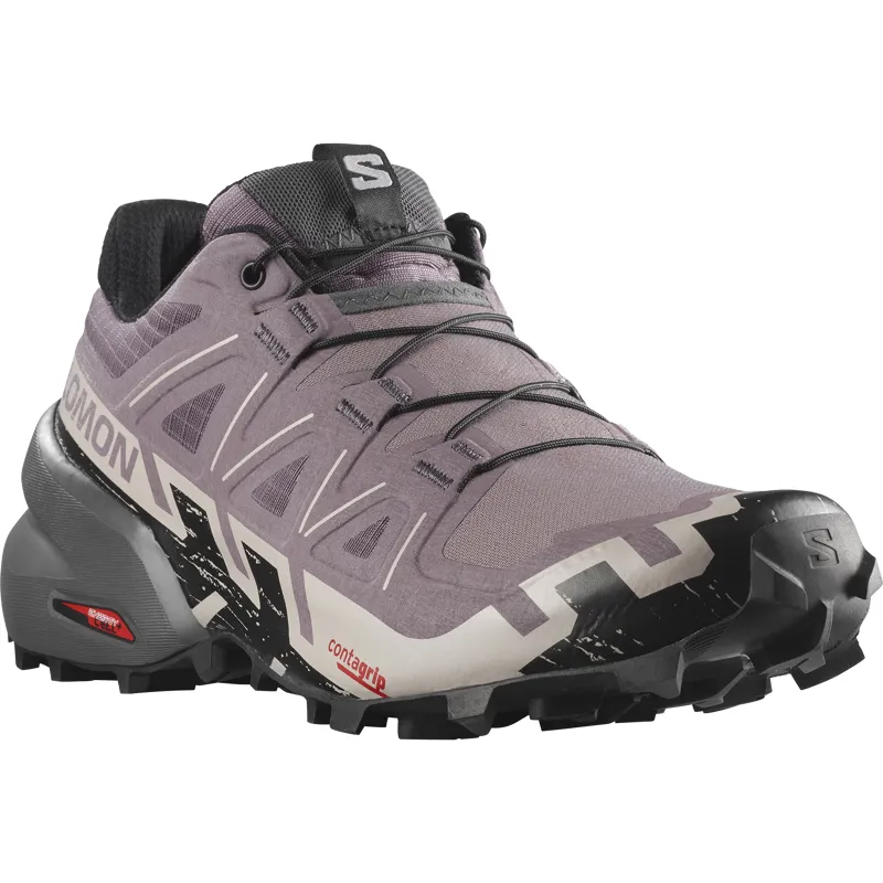 Salomon Speedcross 6 Wide Women's Trail Running Shoe in Moonscape/Black/Ashes Of Roses-5